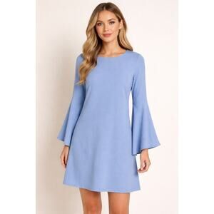 Aqua Women's A-Line Mini Crepe Shift Dress in Light Blue. Bell Sleeves. Size S
